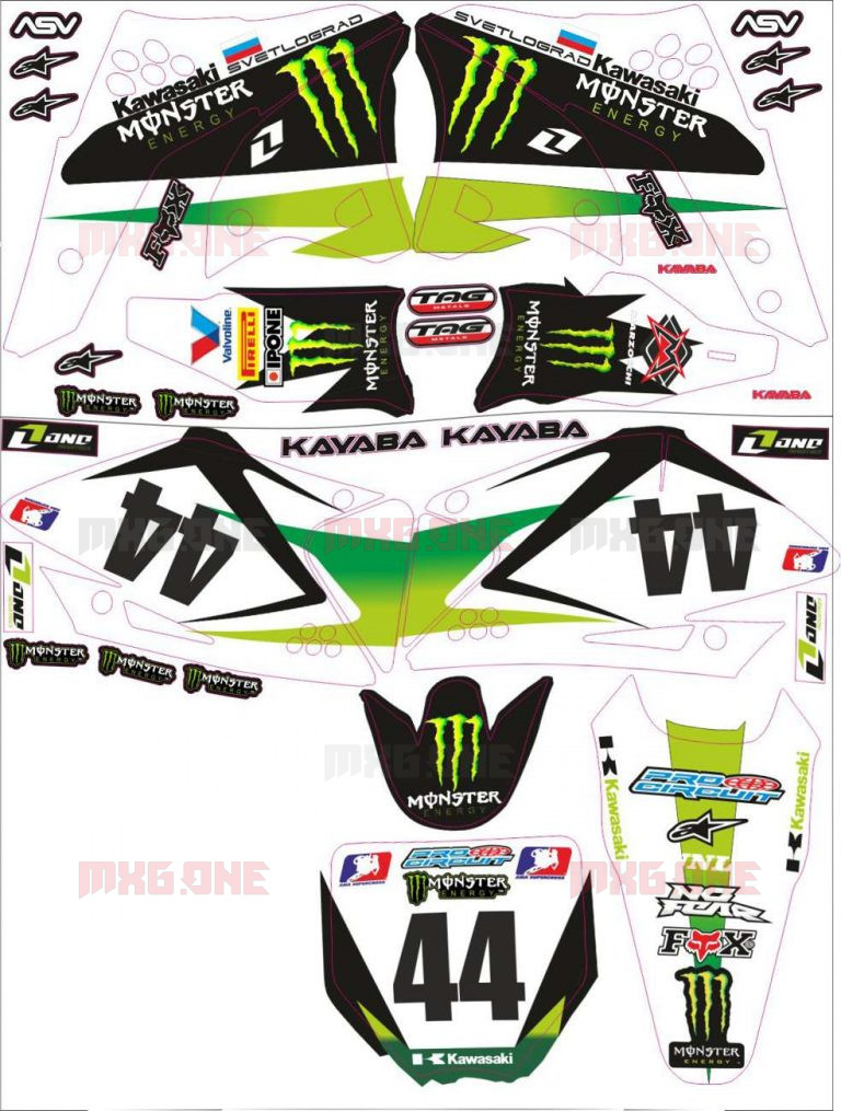 Kawasaki KXF 250 MONSTER WHITE 2006 2008 Decals Set MXG ONE Best