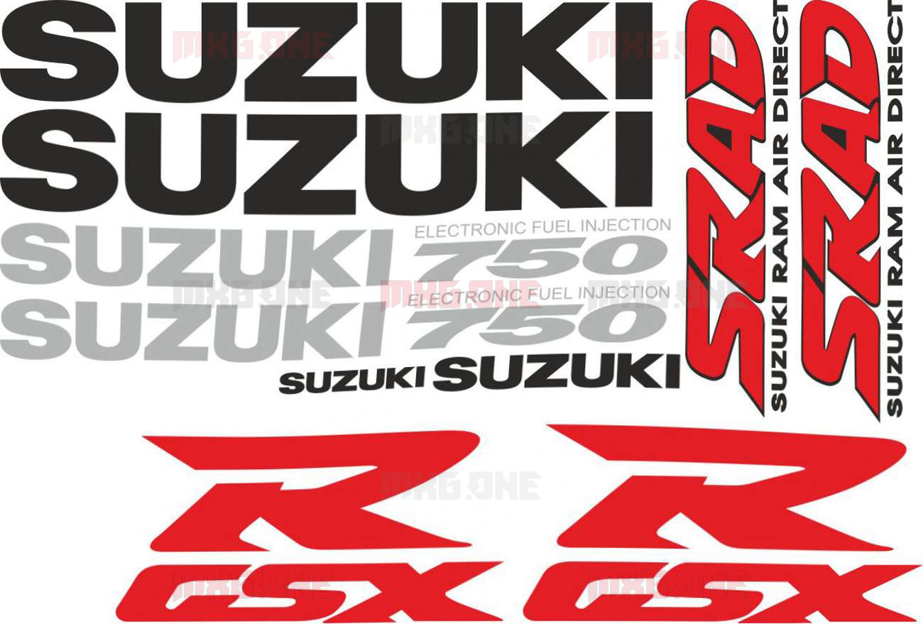 SUZUKI GSX-R 750 CUSTOM NEON RED STICKER SET