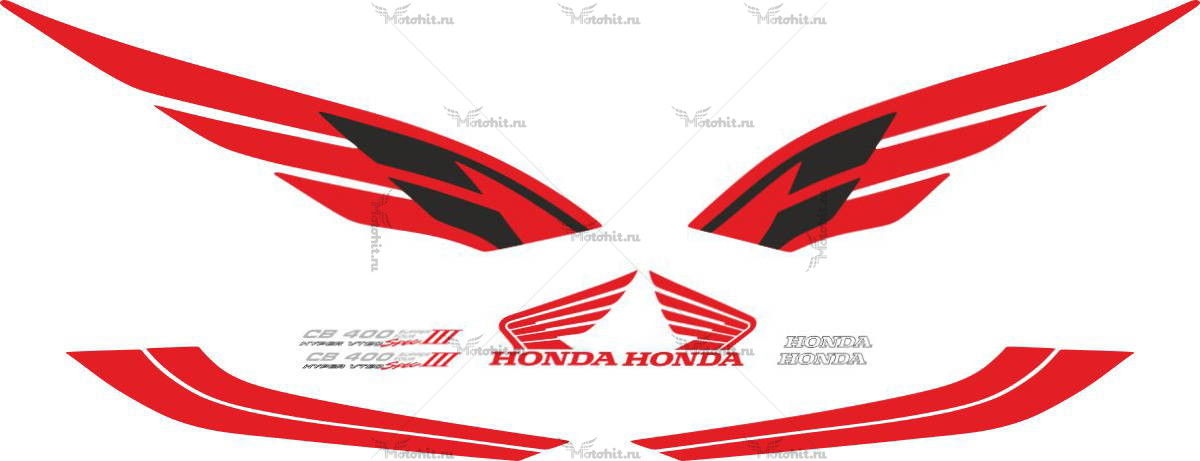 Decals for Honda CB-400 2004-2007 VTEC spec 3 RED