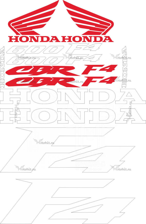 Decals for Honda CBR-600-F4 1999 RED WHITE TXT