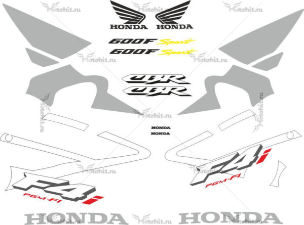 Decals for Honda CBR-600-F4I 2001-2006 SILVER