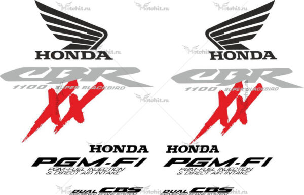 Decals for Honda CBR-1100-XX 2000 BLACKBIRD-REDXX