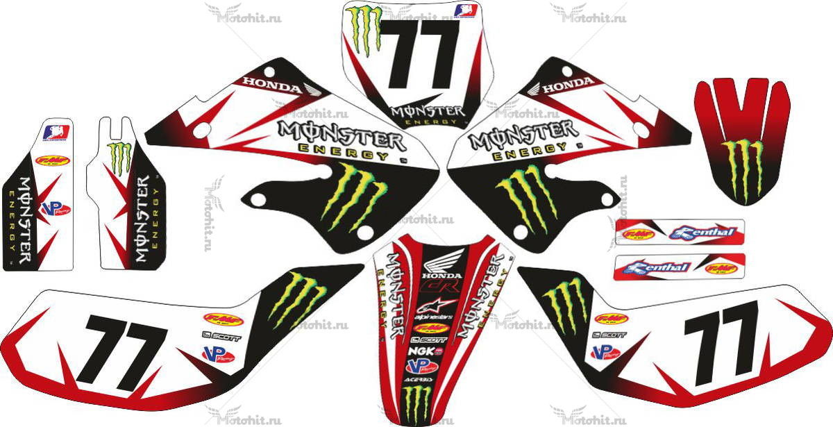 Decals for Honda CR-250 1997-1999 MONSTER-WHITE-RED