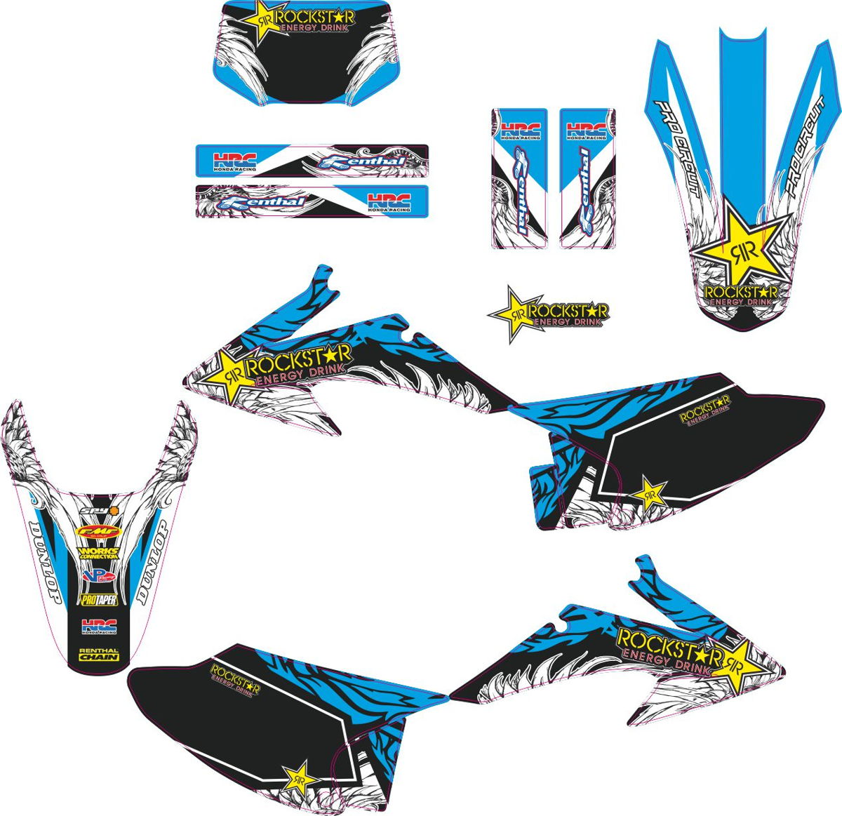 Decals for HONDA CRF-150-230 2008-2012 ROCKSTAR-CYAN