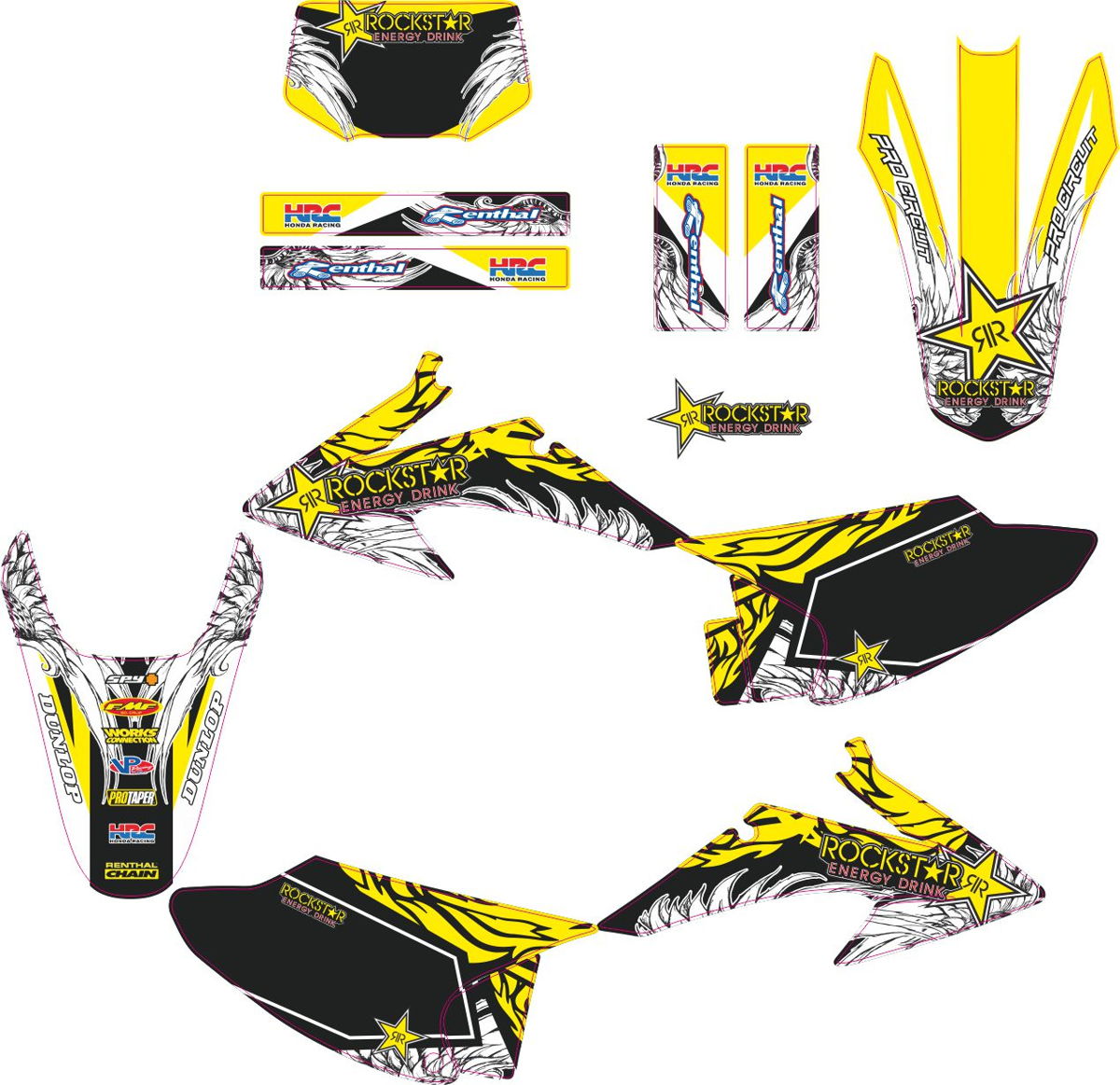 Decals for HONDA CRF-150-230 2008-2012 ROCKSTAR-YELLOW
