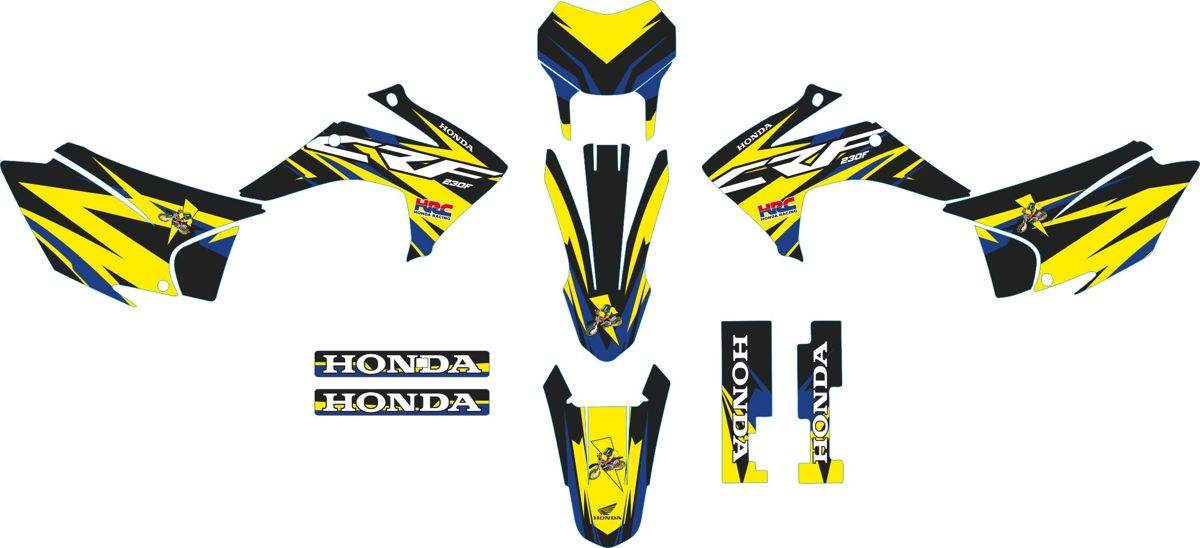 Decals for HONDA CRF-230X 2015-2017 YELLOW-BLACK