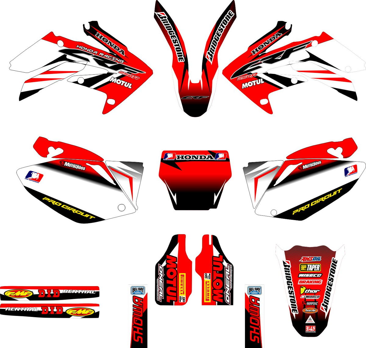 Decals for HONDA CRF-250 2004-2009 CRF-450 2005-2008-RED-BLACK