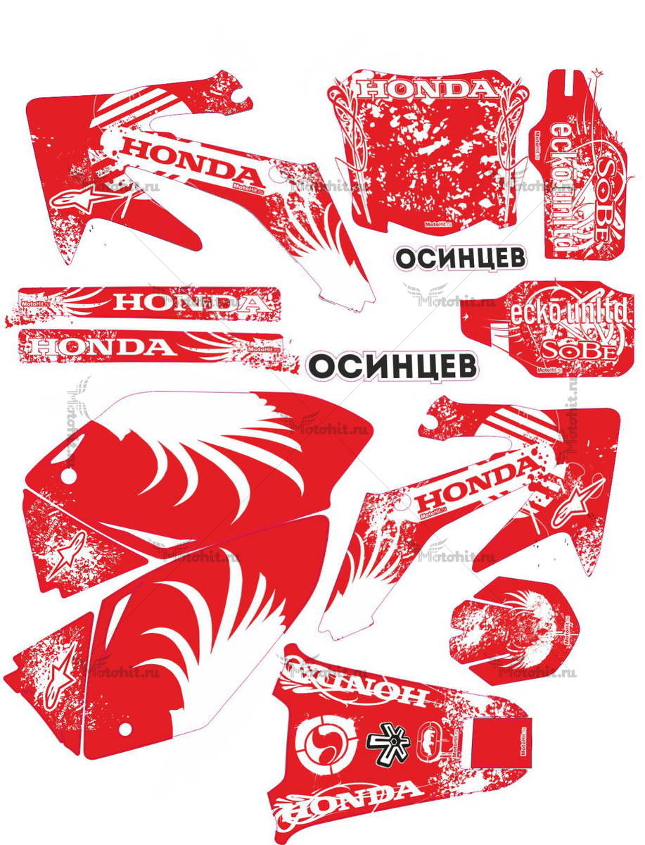 Decals for HONDA CRF-250 2004-2009, CRF-450 2005-2008 RED-WHITE
