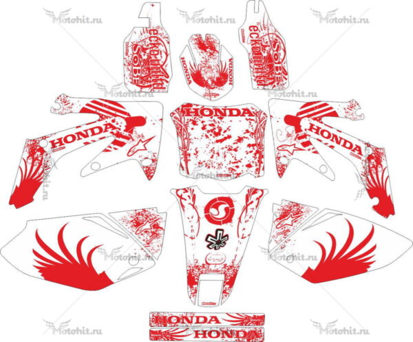 Decals for HONDA CRF-250 2004-2009, CRF-450 2005-2008 WHITE-RED