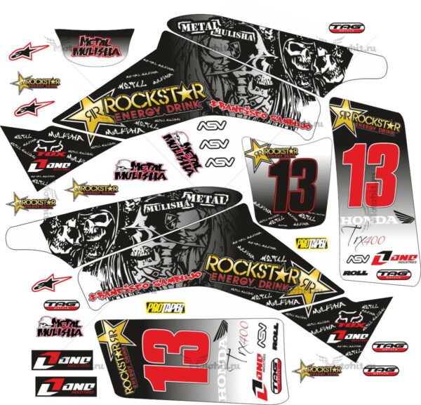 Decals for Honda TRX-400 METAL-METAL-MULISHA-SKULLS 1999-2007