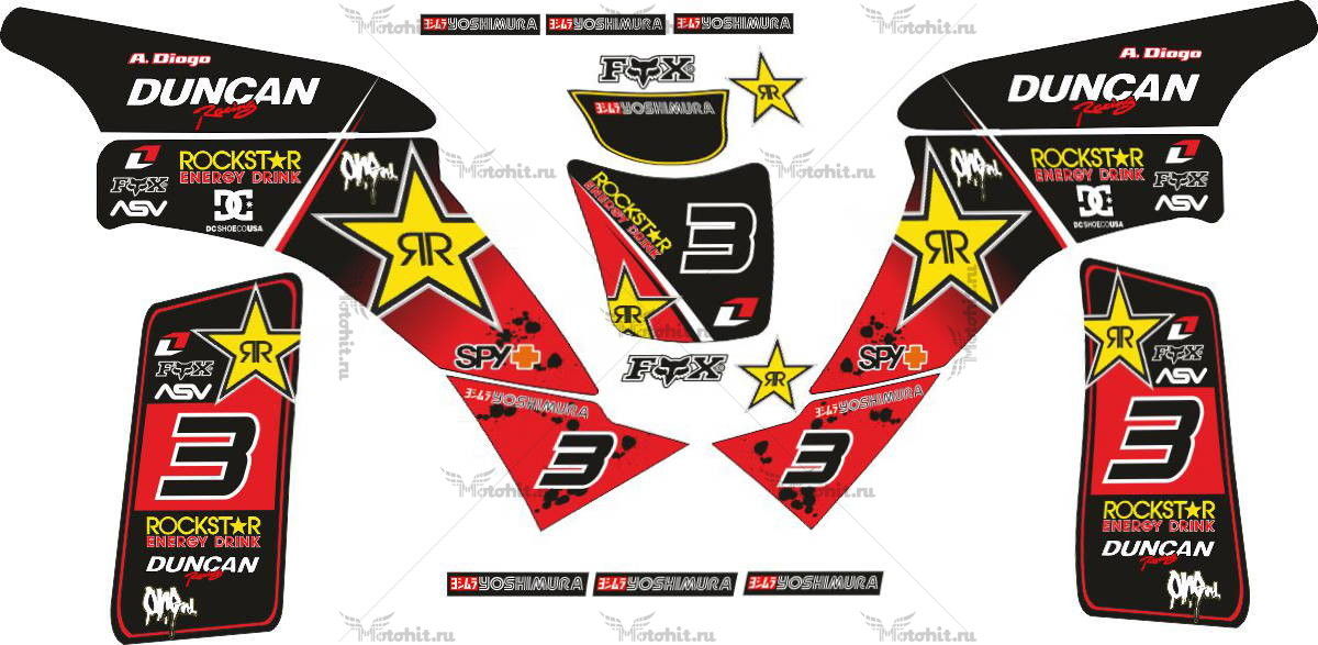 Decals for Honda TRX-400 ROCKSTAR-BLACK-RED 1999-2007