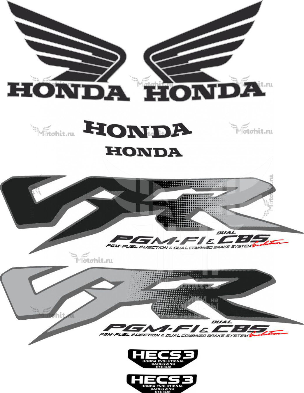 Decals for Honda VFR-800-FI 1998-2001 SILVER