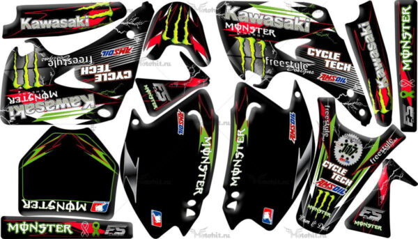 Decals for KAWASAKI KX-125, KX-250 2003-2008 MONSTER8-BLACK