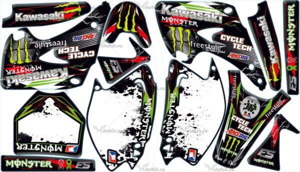 Decals for Kawasaki KX-125 KX-250 2003-2008 MONSTER8-WHITE