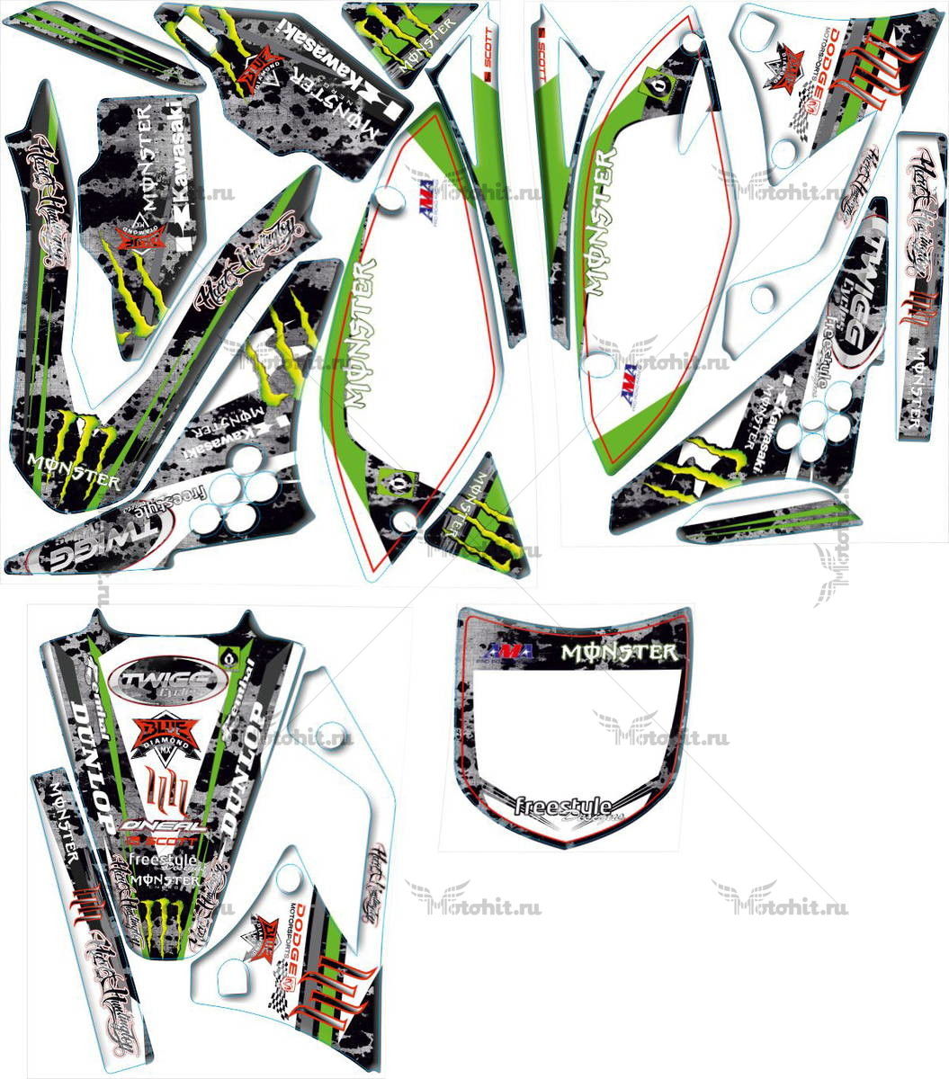 Decals for Kawasaki KXF-250 2009-2012 MONSTER6-STEEL