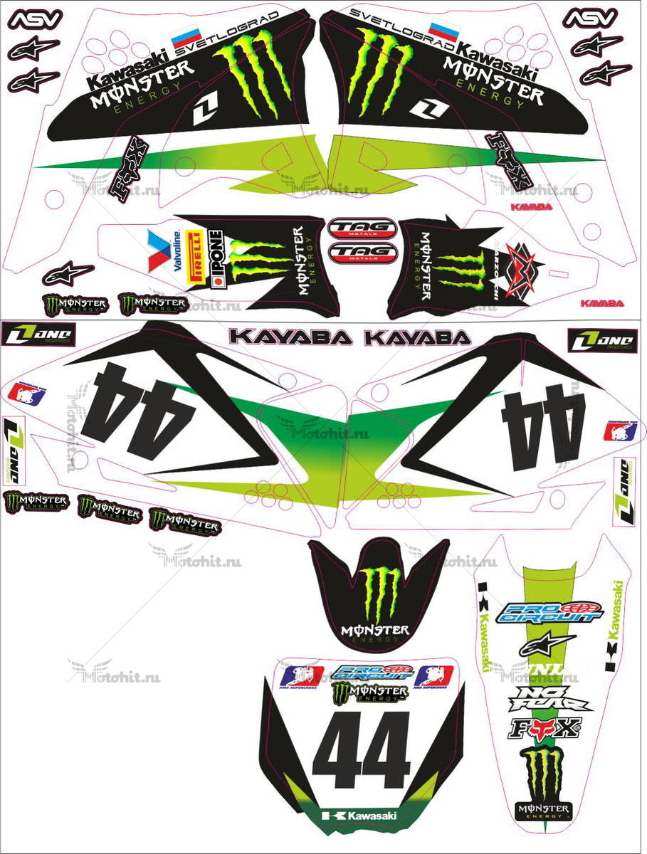 Decals for Kawasaki KXF-250 MONSTER-WHITE 2006-2008