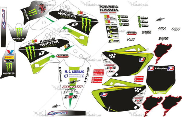 Decals for Kawasaki KXF-250 MONSTER-WHITE-BLACK 2006-2008