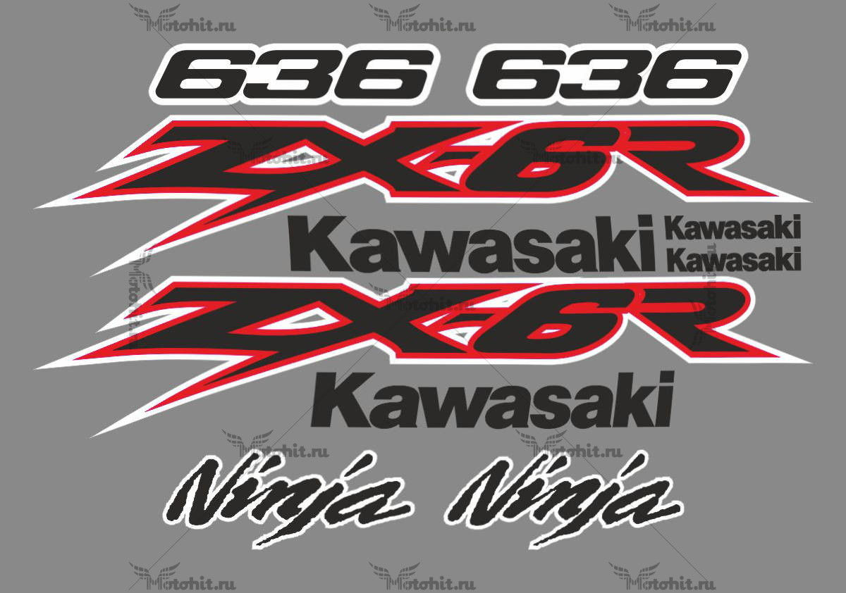 Decals for Kawasaki ZX-6R-636 2003 RED-WHITE