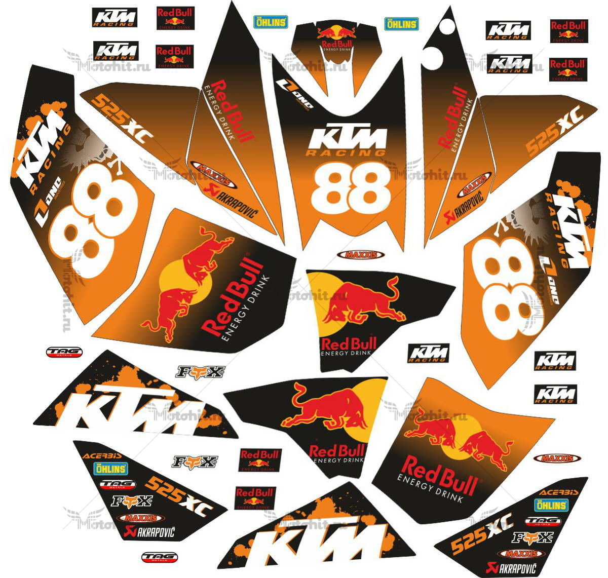 Decals for KTM XC-525 RED-BULL-ORANGE