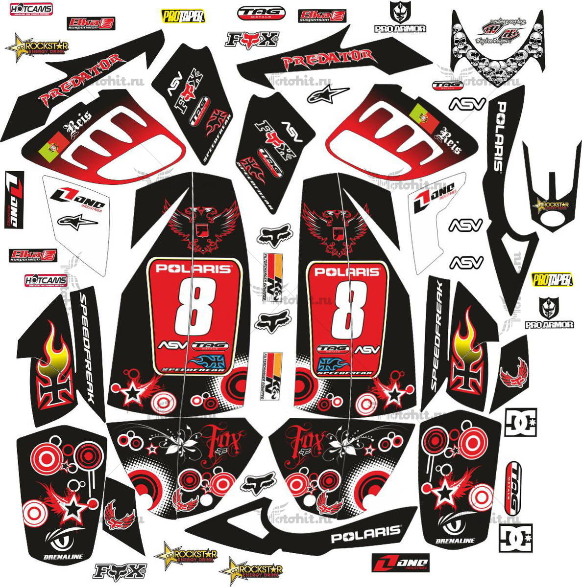 Decals for POLARIS PREDATOR-500 BLACK-RED
