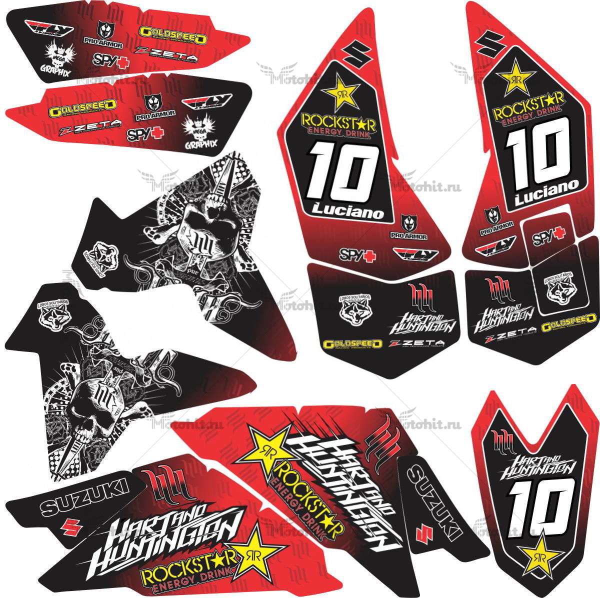 Decals for SUZUKI LTR-450 HART-HUNTINGTON-BLACK-RED 2006-2018