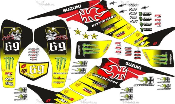 Decals for SUZUKI LTZ-400 METAL-MULISHA-YELLOW 2003-2008