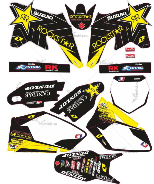 Decals for SUZUKI RMZ-125 RMZ-250 2007-2009 ROCKSTAR-BLACK-YELLOW-MORE