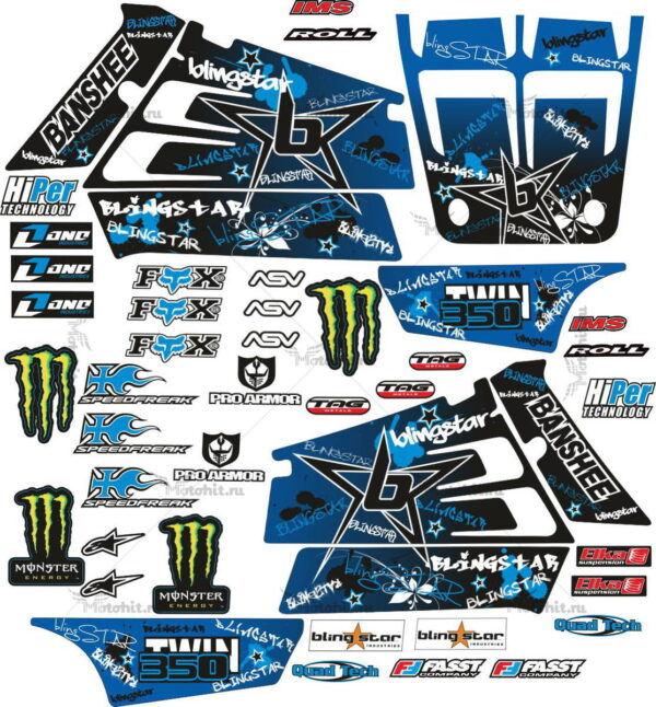 Decals for Yamaha BANSHEE 350 MONSTER-BLUE 1987-2018+
