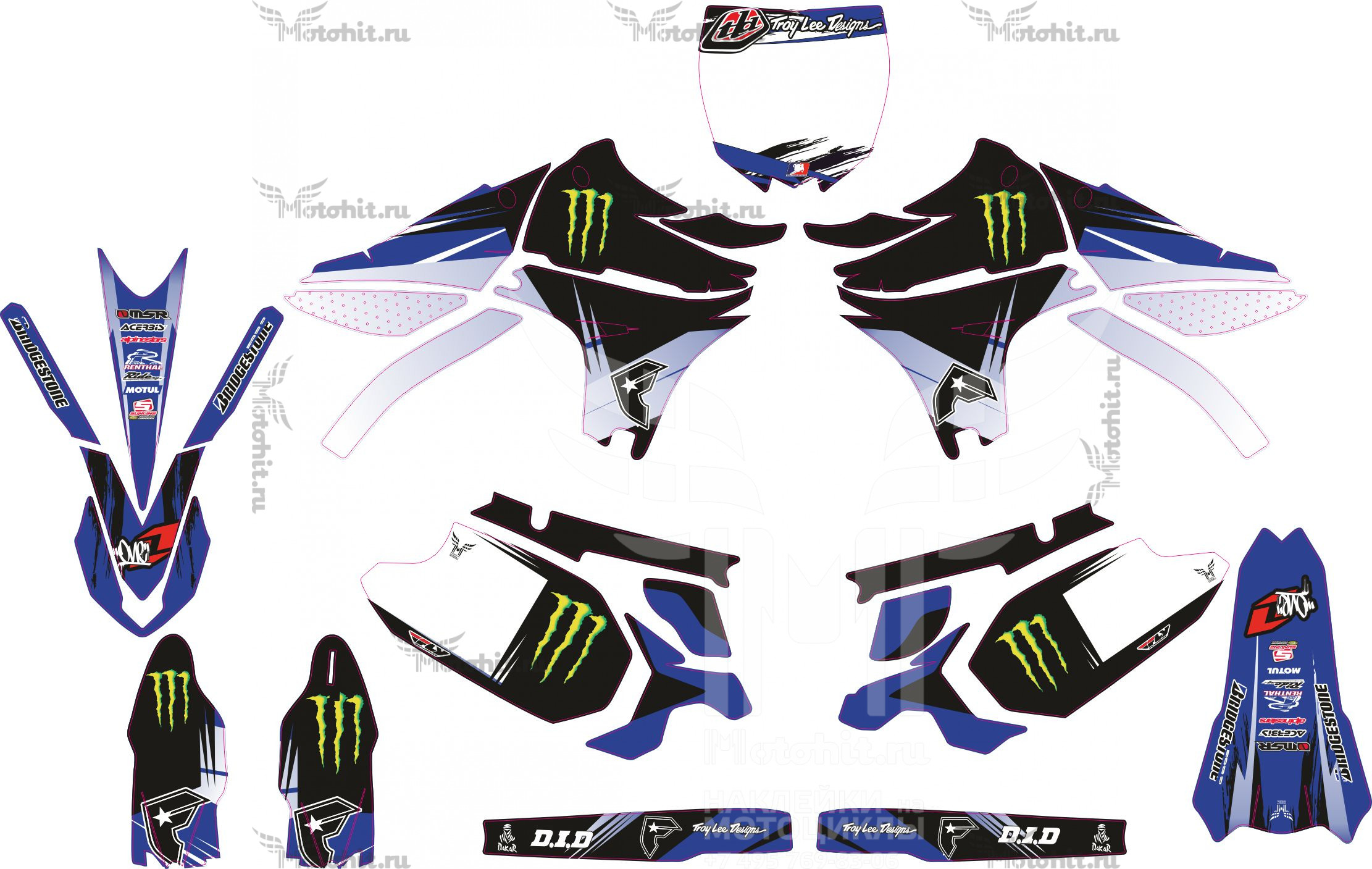Decals for YAMAHA YZ-450F 2010-2013 BLACK BLUE MONSTER